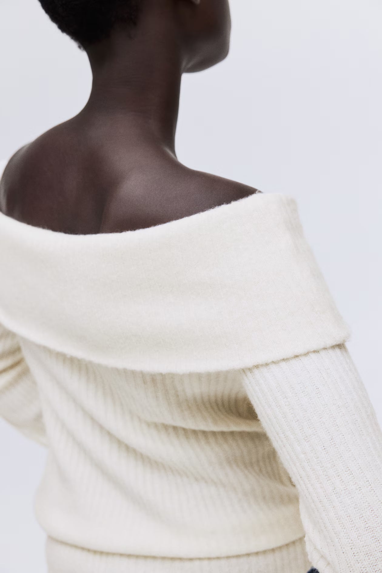 Rib-knitted off-the-shoulder top