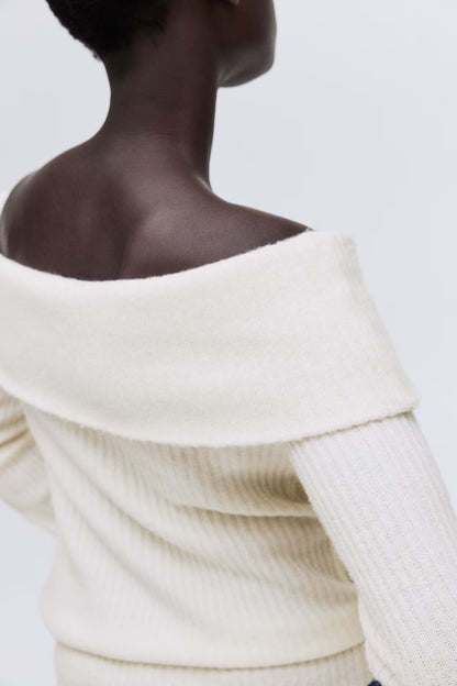 Rib-knitted off-the-shoulder top