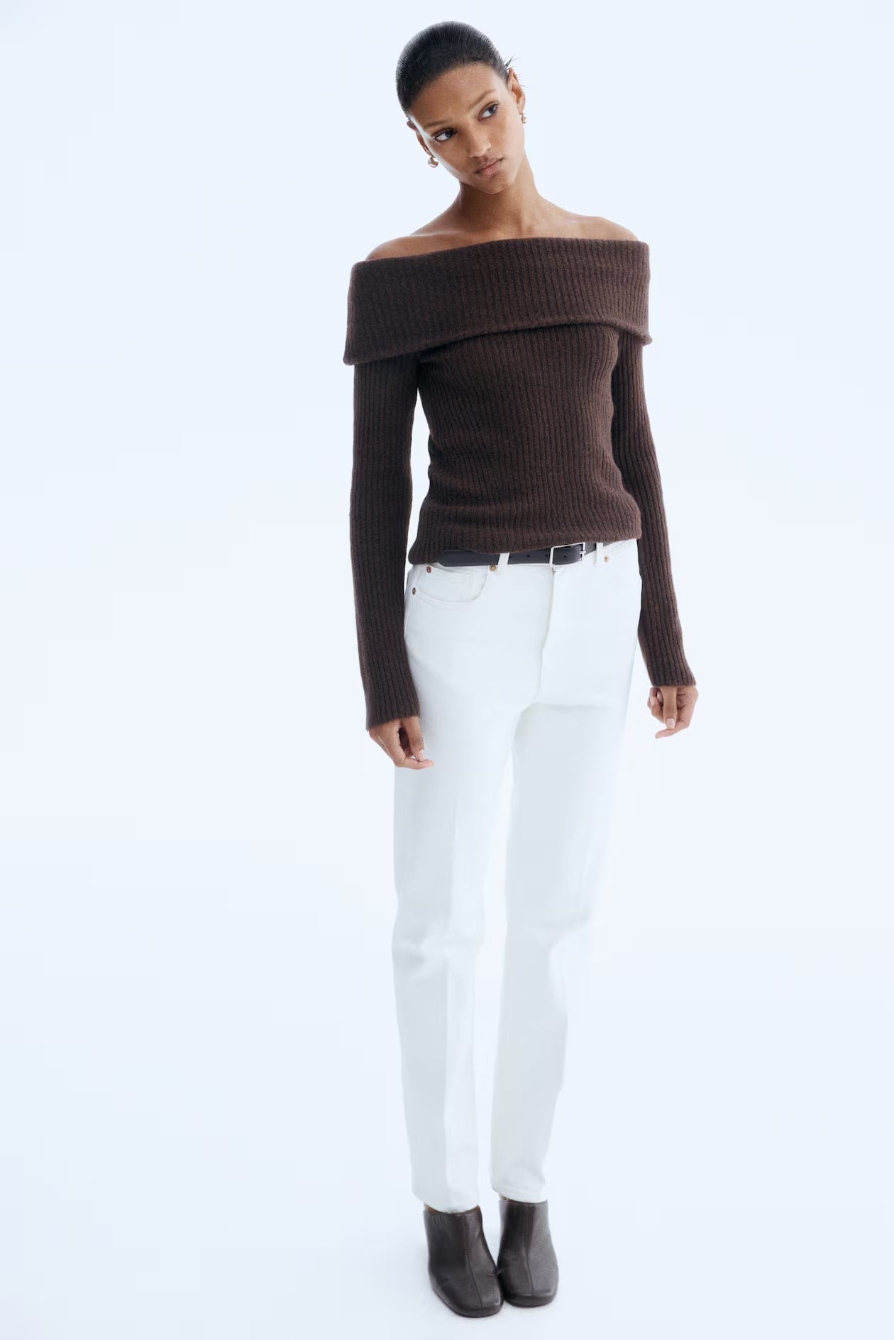 Rib-knitted off-the-shoulder top