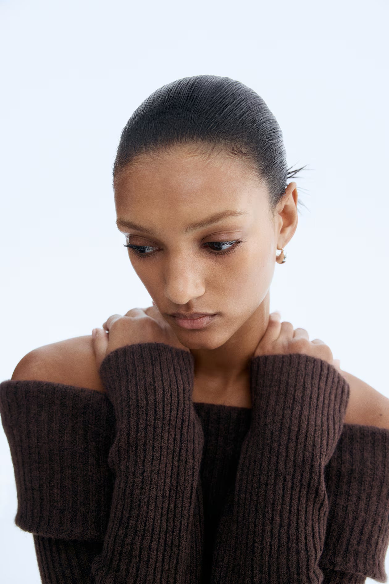Rib-knitted off-the-shoulder top