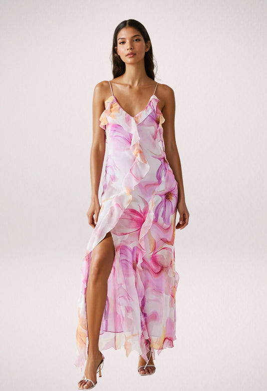 Nylah | Floral Ruffle Maxi Jurk