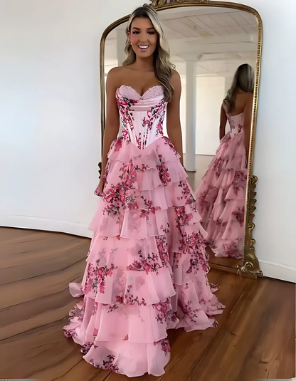 Giovella – Baroque floral – Ruffled gown