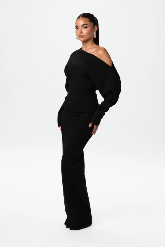 Serena Knit | Off-Shoulder Maxi Jurk
