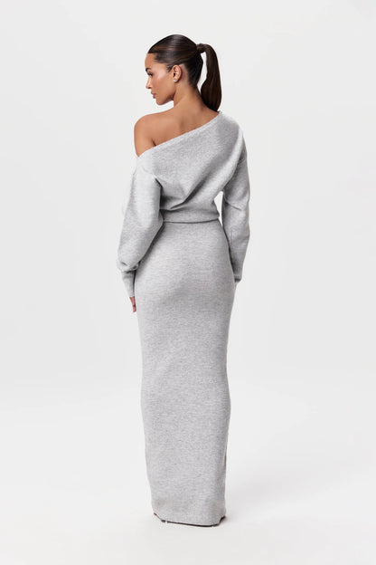 Serena Knit | Off-Shoulder Maxi Jurk