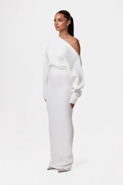 Serena Knit | Off-Shoulder Maxi Jurk