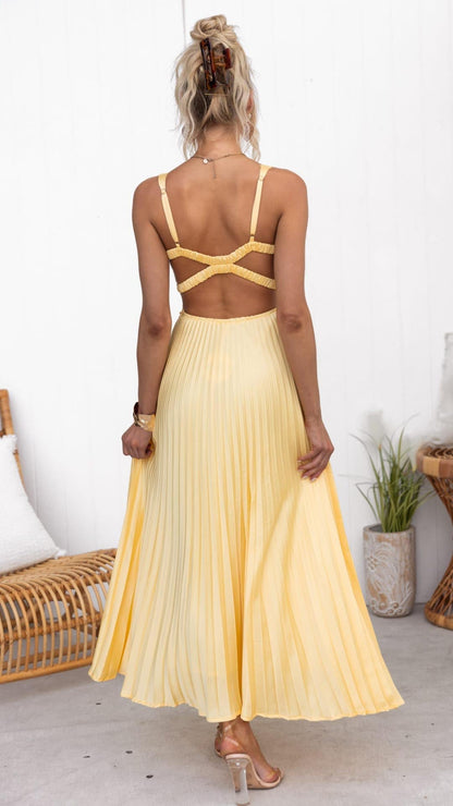 Lucy | Pleated V-Neck Maxi Jurk