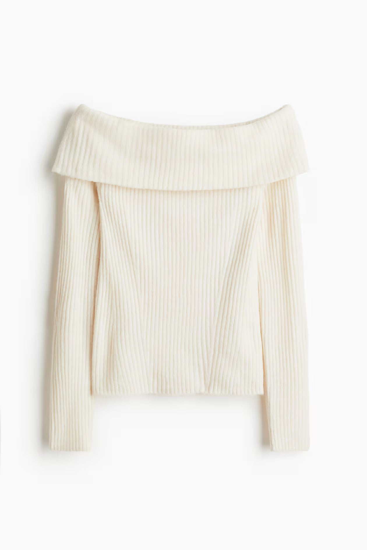 Rib-knitted off-the-shoulder top