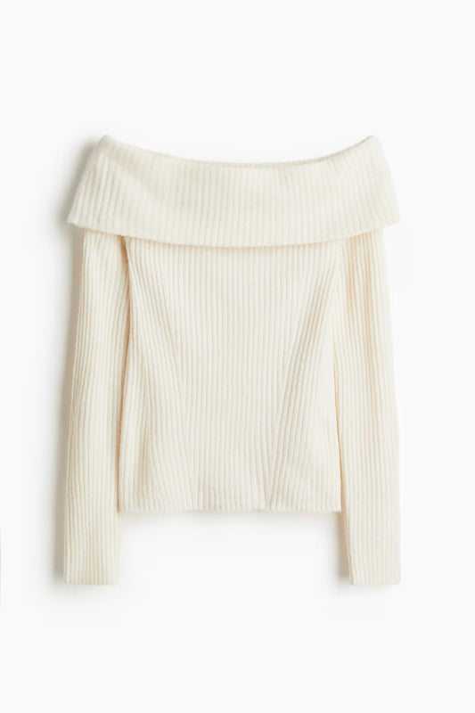 Rib-knitted off-the-shoulder top