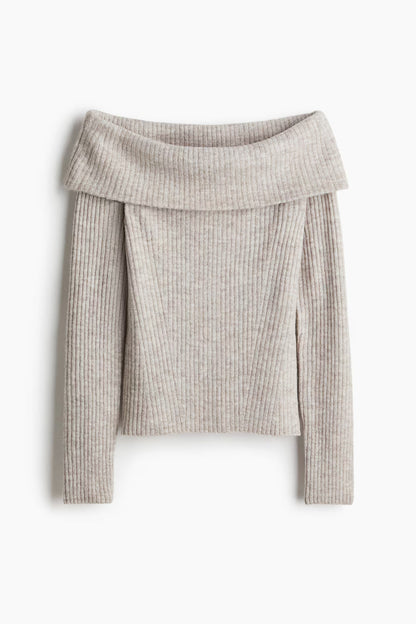 Rib-knitted off-the-shoulder top