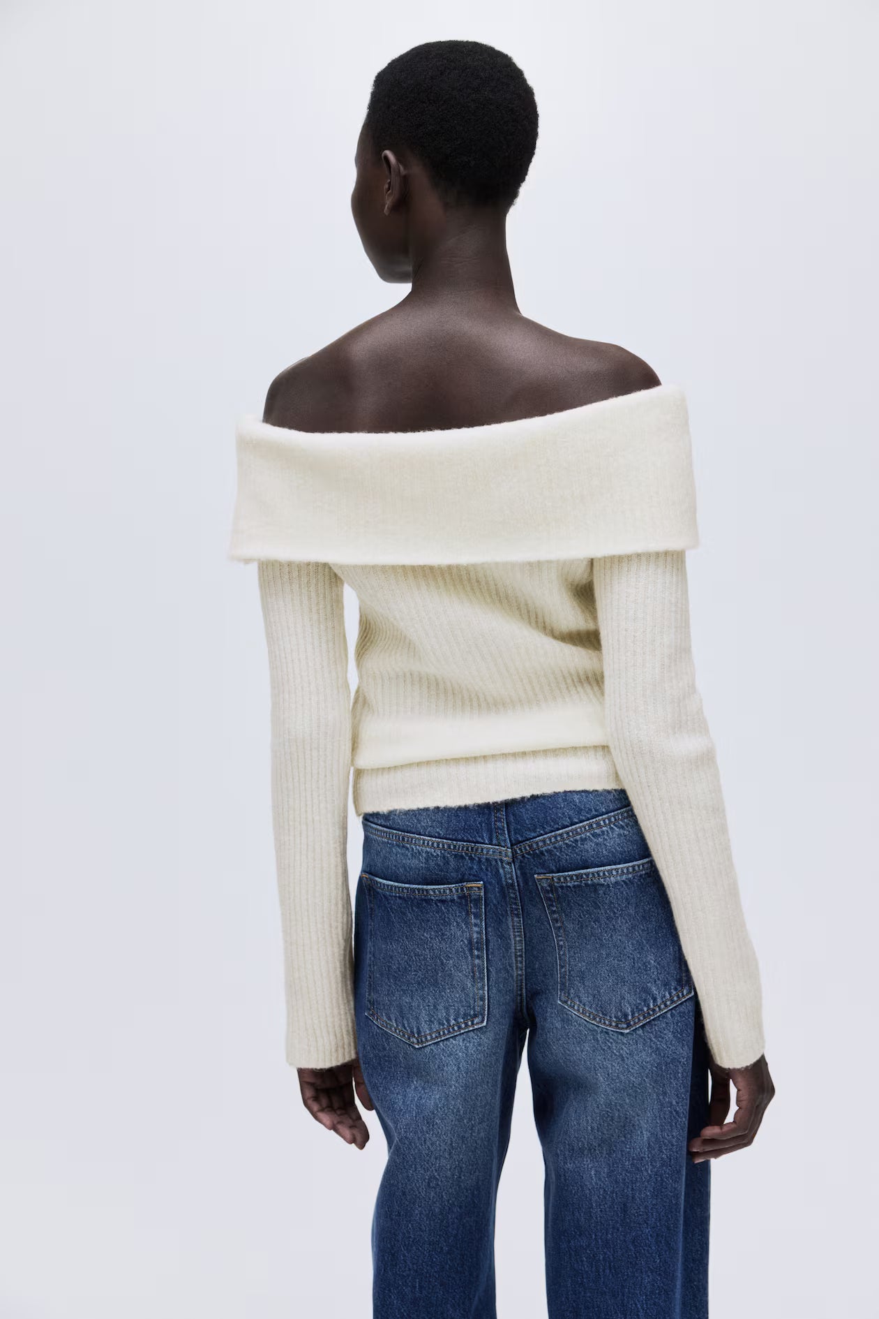 Rib-knitted off-the-shoulder top