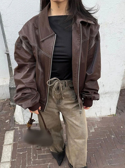 Lara - Leather Bomber Jacket