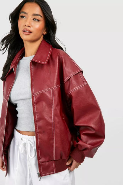 Lara - Leather Bomber Jacket