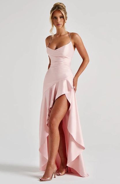 Ceres - Satin Ruffle Maxi Dress