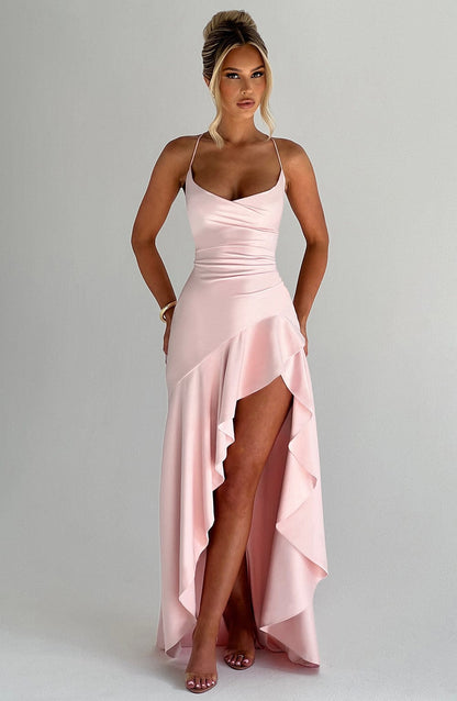 Ceres - Satin Ruffle Maxi Dress